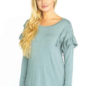 Ruffle Shoulder Top - Seafoam